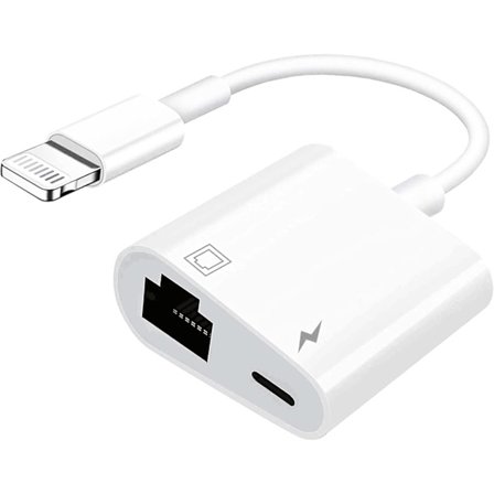 Lightning til Ethernet-adapter med opladning, [Apple MFi-certificeret] RJ45 til Lightning Ethernet LAN-netværksadapter, understøtter 100 Mbps 