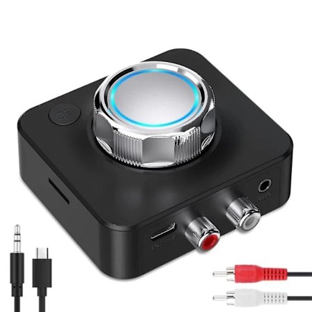 Bluetooth 5.0-mottagare Trådlös 3,5 mm Aux till 2 Rca Audio 3d Stereoadapter Inspelning Svart