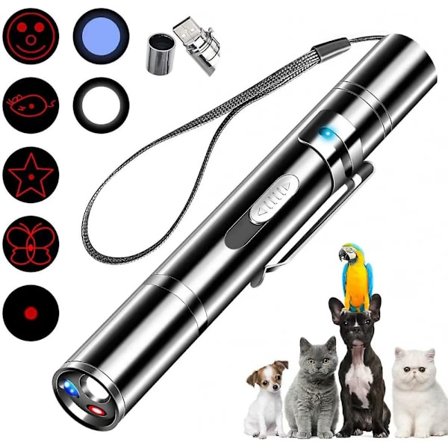 CAT pekeleke, Hund laserpeker, 7 justerbare lasermoduser, fjernstyrt 3-modus trener interaktiv leke, USB lader