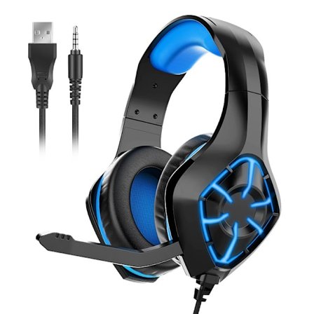 (Blå) Gaming-hörlurar, mikrofon med hög känslighet, in-ear-hörlurar, lätta brusreducerande hörlurar, datorhörlurar, lätta, unisex, present