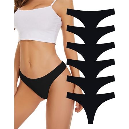 Sömlösa trossar för kvinnor No Show Trosor Nylon Stretch Black-6 Pack M