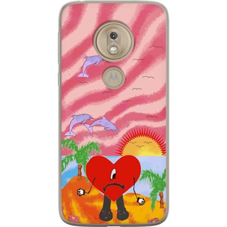 Kompatibelt Mobildeksel til Motorola Moto G7 Play Bad Bunny i en fargerik quiltet jakke med hjertemønster og solbriller i moderne gatestil