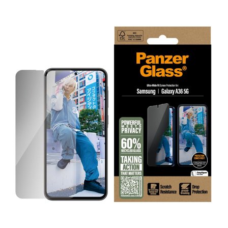 PanzerGlass Galaxy A36 5G Privacy skjermbeskytter Herdet glass, Ultra wide fit, hindrer innsyn