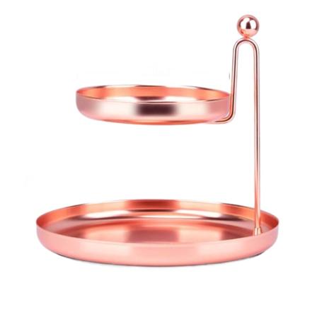 Dubbel förvaringsbricka Kosmetiska smyckesställ, Desktop Organizer Rose gold