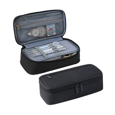 Nyt penalhus med stor kapacitet til folkeskole-, mellemskole- og gymnasieelever, penalhus til gymnasiet, sort