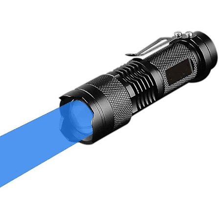 Blå lommelygte, blå mini lommelygte blå stråle LED lommelygte 3 tilstande gave