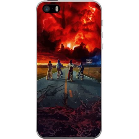 Kompatibelt Mobildeksel til Apple Apple iPhone SE (2016) Stranger Things-inspirert sci-fi-plakat med syklende barn, dramatisk himmel og mørk fantasy