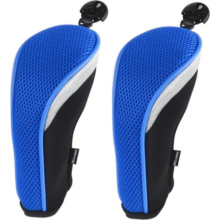 2-pak (Alle samme størrelse) Mesh Golf Hybrid Køllehovedbeskyttere med Drejelige Numre Mærker Sort/Blå