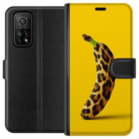 Kompatibelt Lommeboketui til Xiaomi Xiaomi Mi 10T 5G Banan med leopardmønster mot gult bakgrunn i en kreativ og leken design