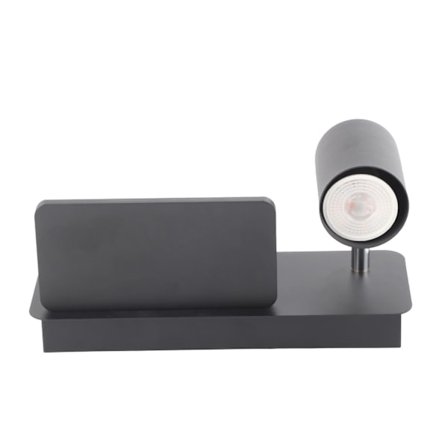 LED Vegglampe USB-grensesnitt Trådløs Lading LED Vegglampe for Stue Soverom 85‐265V Svart Høyre