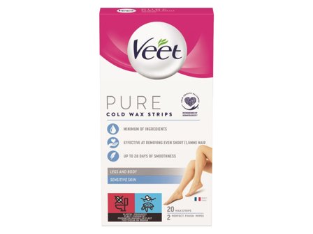 Veet Pure hårfjerningsstrips kropp&ben, 20 stk.