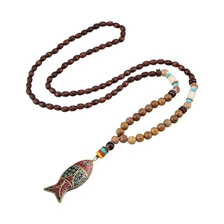 Boheme træperle vedhæng - lang halskæde - statement smykke