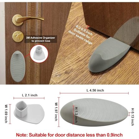 Golvstående dörrstopp i gummi med dörrklämma för dörröppningar mindre än 2,3 cm (6 stycken, grå)