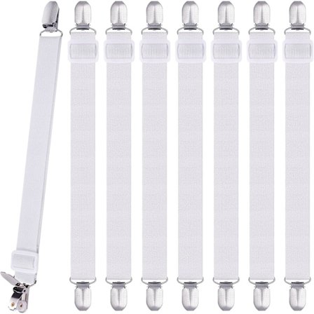 8 stk. lagenclips, justerbare lagenholdere, højelastiske stræklagenbånd med clips, lagenfastgørelser maks. stræk 120 cm, lagenholdere