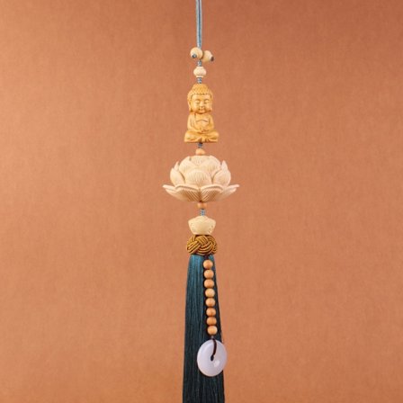 Bilhengende dekorativ håndskåret lotus bakspeil hengende ornament bilstyling tilbehør for lykke Buddha blå