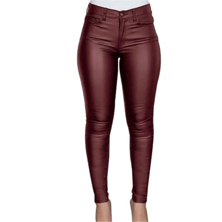 Plus Size Perfekt Passform PU-Lærleggings Lett for Kvinner Jenter Mote Ny CMK Vinrød 2XL