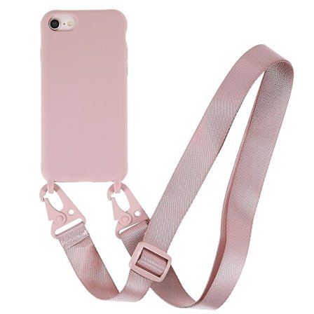 Tyndt TPU etui med mat finish og justerbar strop til iPhone SE (2022) / SE 2020 / 8 / 7 - Deep Pink