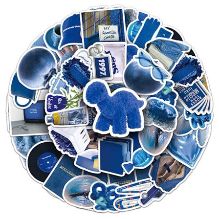 50 stk. blå ins-stil mobiltelefon klistermærker, litterær nordisk stil DIY håndkonto, Guka