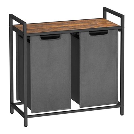 Liten badrumshylla med två tvättkorgar - 92 liter - Grå / Brun / Svart