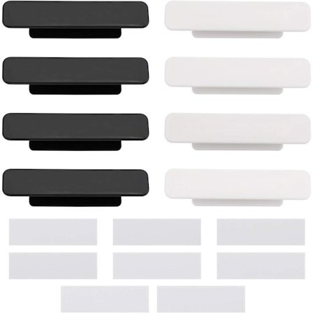 8 selvklebende håndtak med 16 dobbeltsidig tape for dører, vinduer, skuffer, skap, glassdører, svart og hvit