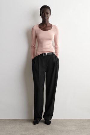 COS Satin-Trimmed Cotton-Jersey Long Sleeve Top in Różowy