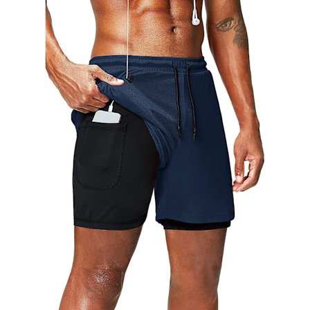 2 i 1 løbeshorts med telefonlomme Gym Workout Quick Dry Herreshorts 5 tommer