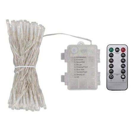Dimbar LED-ljusslinga med timer, batteridriven fjärrkontroll, ljusslinga för utomhusbruk, trädgård, veranda, 10 meter, 100 lampor