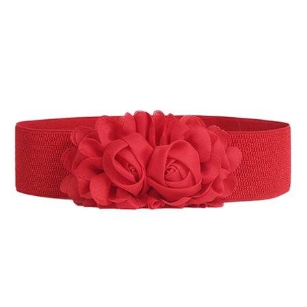 Zincnap Elastisk Bælte Dobbelt-Blomstret Stof Bredt Elastisk Taljebælte Til Fest Rød