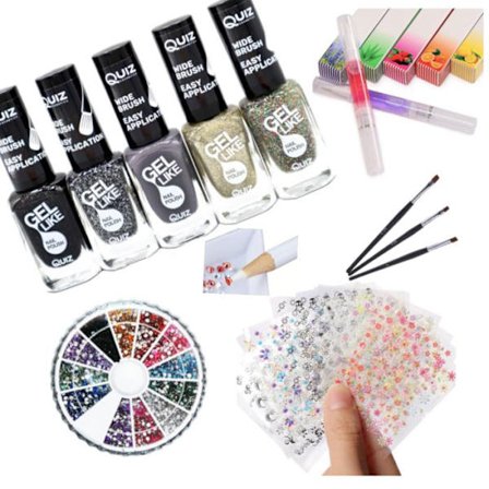 Neglesæt - Dekorationssæt - Neglelak, Rhinestone, Negleklistermærker