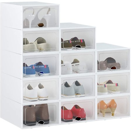 12 Pcs Shoe Box Transparent Foldable Storage Box With Lid(33x23x14cm)