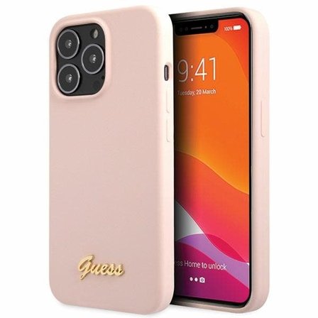 Guess GUHCP13XLSLMGLP iPhone 13 Pro Max 6.7" Pink/Silicone Hard Case Gold Logo