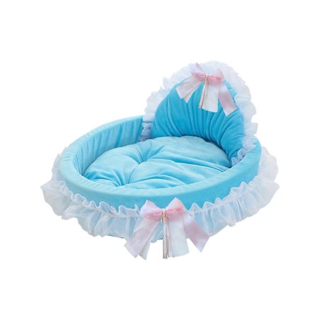 Hundeseng Dyreseng Katte Sovesofa Varmt Vinterrede Selv-varmende Bærbare Kattesenger Blonde Rosett Dekor Myk Plysj Kennel for Små Mellomstore Hunder 