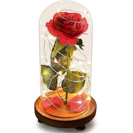 Skönheten och Odjuret Ros Mors Dag Present till Mamma Kvinnor Rosblommor Glaslampa för Födelsedag Bröllop Hem Kontorsdekorationer