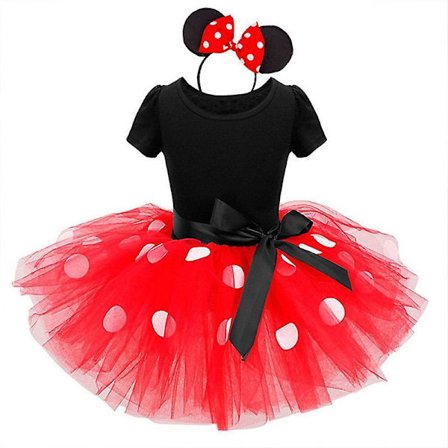 Barn Flickor Minnie Mouse Polka Dot Kortärmad rosett Tutu Tyllklänning Födelsedagsfest Klänningar