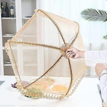 Dww-Grande sammenleggbar klokkeformet nettingdeksel av høy kvalitet med fransk blondekant Perfekt for utendørs bruk, kjøkken, hage, fester, ba