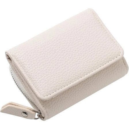 Leather Wallet for Women, Small Coin Purse with Zipper, Mini Wallet for Ladies, White, Classic