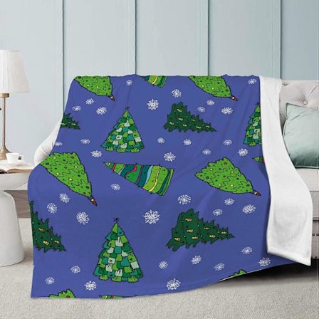Blå Merry Christmas Træ Tæppe Sengetøj Kast Super Blød Hyggelig Flanel Plys Tæppe Størrelse til Dreng Pige Voksne Sofa Stor til Voksen