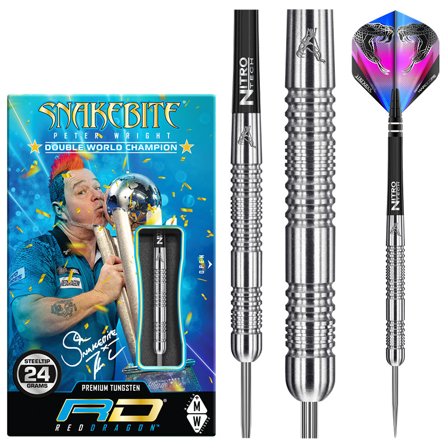 Red Dragon Darts Peter Wright Euro 11 Snakebite Tungsten Steel Tip Darts 20g/24g Professional Darts Set - Pro Darts Flights & Shafts Included