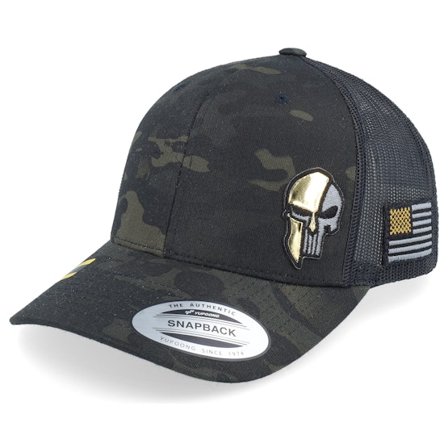 Army Head - Camo trucker Cap - Army Skull Usa Gold Patch Multicam Black Camo Trucker @ Hatstore