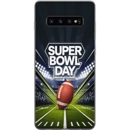 Yhteensopiva Puhelinkuori Samsung Galaxy S10 Super Bowl Day juliste, jossa amerikkalainen jalkapallo valaistuksella varustetulla areenalla dramaattise
