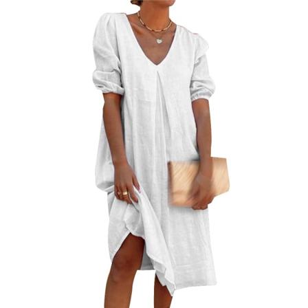 Sommar Elegant Casual Dam Klänningar/klänning V-ringad Mid-calf Puff