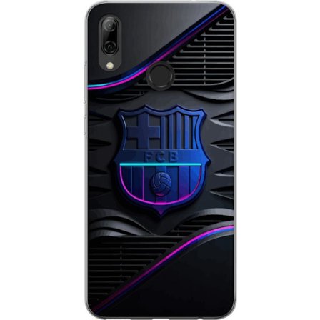 Kompatibel Mobilcover til Huawei P smart 2019 FC Barcelonas klubemblem i neonblåt og rosa med futuristisk metallisk design