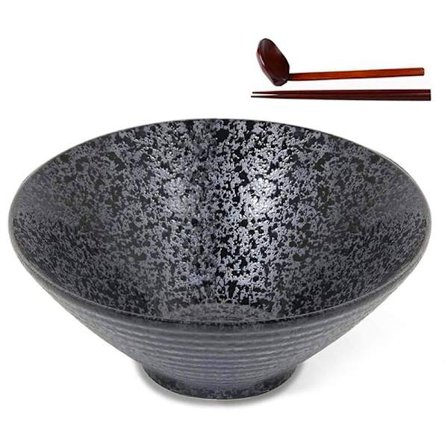 Japanilainen keraaminen ramen-keittokulho, jossa on lusikka ja syömäpuikot, sopii , , suuri koko