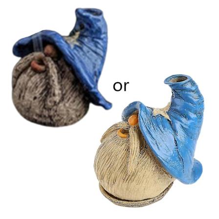 Söt tomte rökelsebrännare tecknad dvärgdocka skulpterad hartsstaty kon rökelse hem skrivbord prydnad dekoration för yoga meditation [kk] Blue cap
