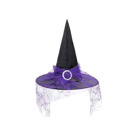 Heks hat, dame, Halloween, med slør, tilbehør til heksekostume til voksne, fest