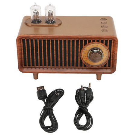 Retro Bluetooth-kaiutin Stereo-muistikortti U-levy AUX Vintage-radiokaiutin LED-valolla PC-kannettavalle puulle