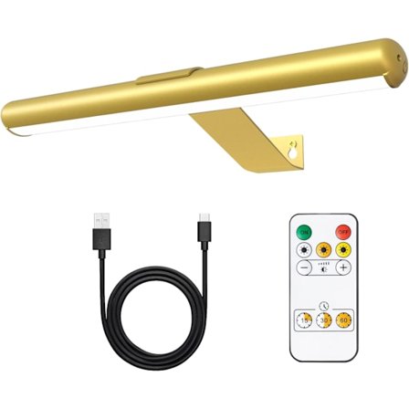 Oppladbar bildebelysning med fjernkontroll, dimbar og 3 fargetemperaturer, batteridrevet vegglampe med timer og minne - Gull