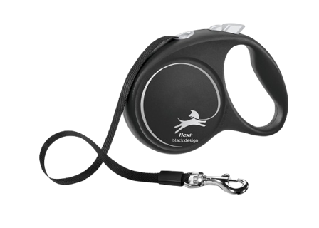 Flexi - Rullebånd Black Design Tape, 5m, L, maks 50kg, Sølv - Hund - Halsbånd - ZOO.no