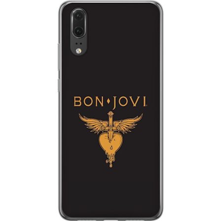 Kompatibelt Mobilskal till Huawei P20 Ikonisk musikillustration med bevingat hjärta och dolk i guldtoner på mörk bakgrund, kraftfull och symbolisk