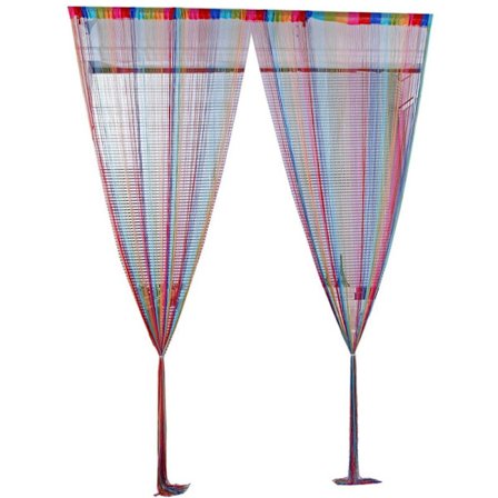 Fargerikt trådgardin 100 x 200 cm, dekorativt gardin for soverom og stue, flerfarget med 6 farger